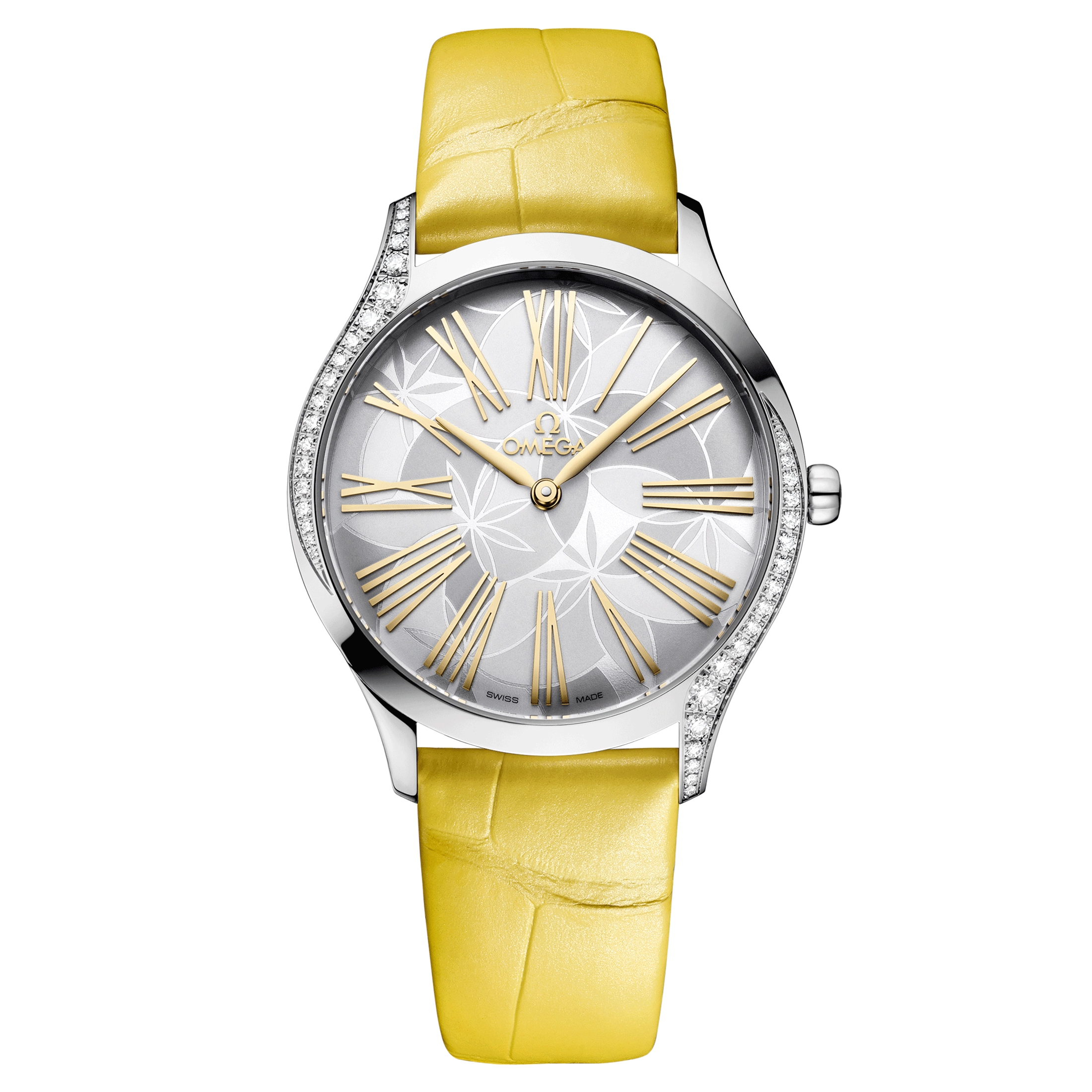Omega De Ville Trésor quartz silver dial yellow leather strap 36mm 428.18.36.60.02.002