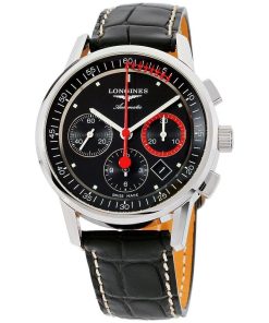 Longines Men's L4.754.4.52.4 Heritage Chronograph Black Leather Watch