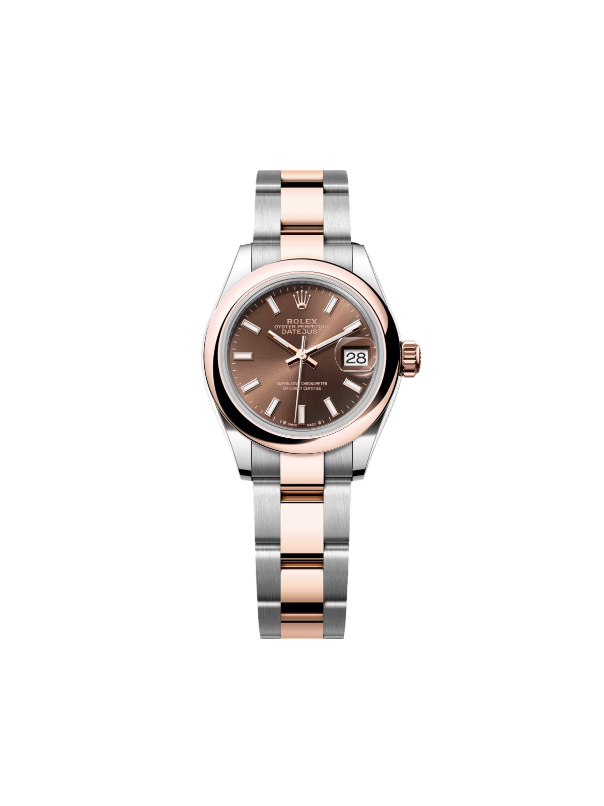 Rolex Lady-Datejust 28mm 279161 Chocolate Stick Dial, Two Tone Stainless Steel & 18K Rose Gold Oyster Bracelet Women's Watch