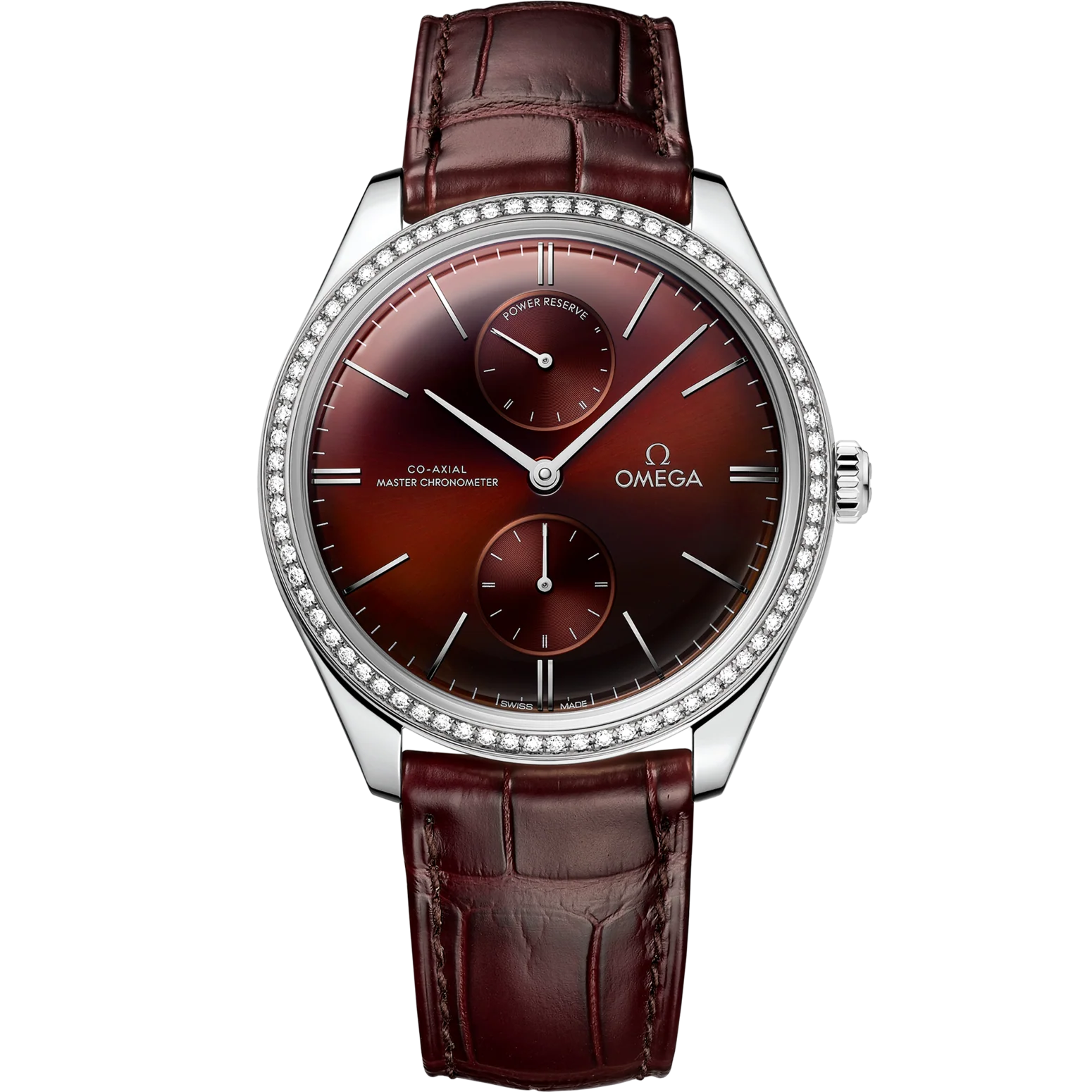 Omega De Ville Trésor 40mm Red Dial with Diamonds Stainless Steel Strap 435.18.40.22.11.001