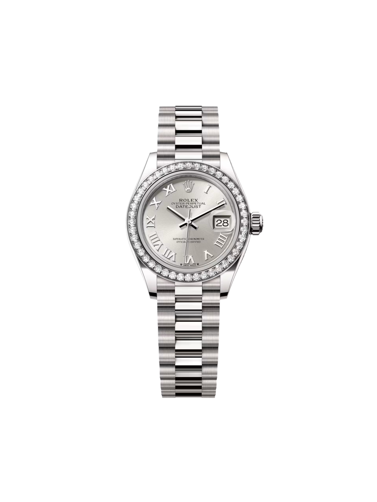 Rolex Lady-Datejust 28mm 279139RBR-0007 Silver Roman Dial White Gold Bracelet