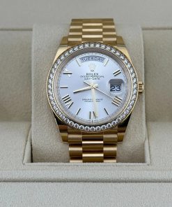 Alternative view of Rolex Day-Date 40mm Silver Roman Dial and Diamond Bezel Yellow Gold President Bracelet 228348RBR-0007