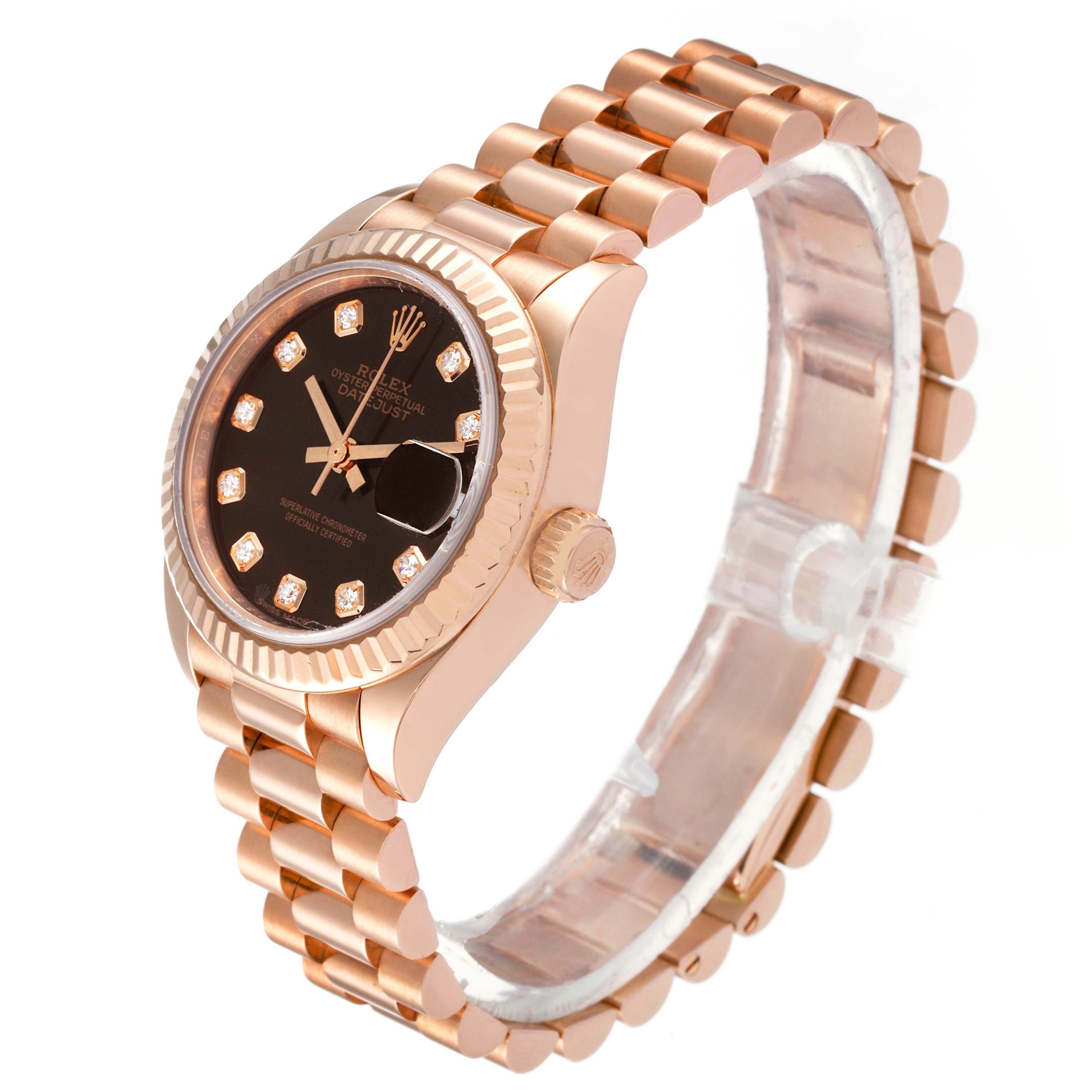 Rolex Lady-Datejust 28mm 279175 Chocolate Diamond-Set Dial President Everose Gold - Image 5