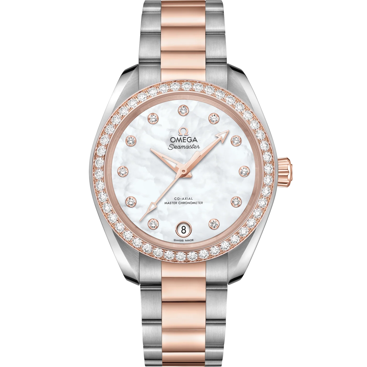 Omega Seamaster Aqua Terra 150M 34 mm White Dial with Diamonds Stainless Steel and Sedna™ 18k Rose Gold Bracelet 220.25.34.20.55.001