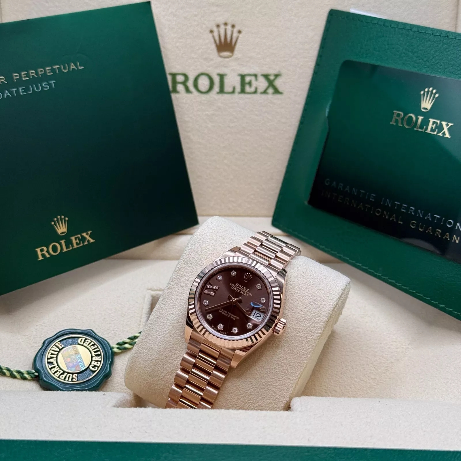 Rolex Lady-Datejust 28mm 279175 Chocolate Diamond-Set Dial President Everose Gold - Image 10