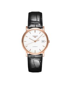Longines Women's L47788120 Elegant 18kt Pink Gold Automatic Black Leather Watch