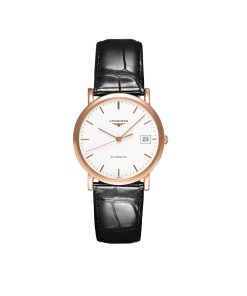 Longines Women's L47788120 Elegant 18kt Pink Gold Automatic Black Leather Watch