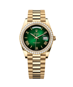 Rolex Day-Date "President" 40mm Yellow Gold Green Ombre Dial Diamond Bezel - 228348rbr