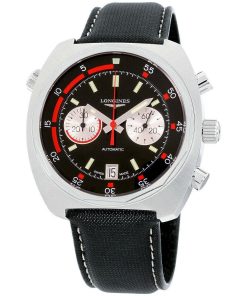 Longines Men's L2.796.4.52.0 Heritage Chronograph Black Canvas Watch