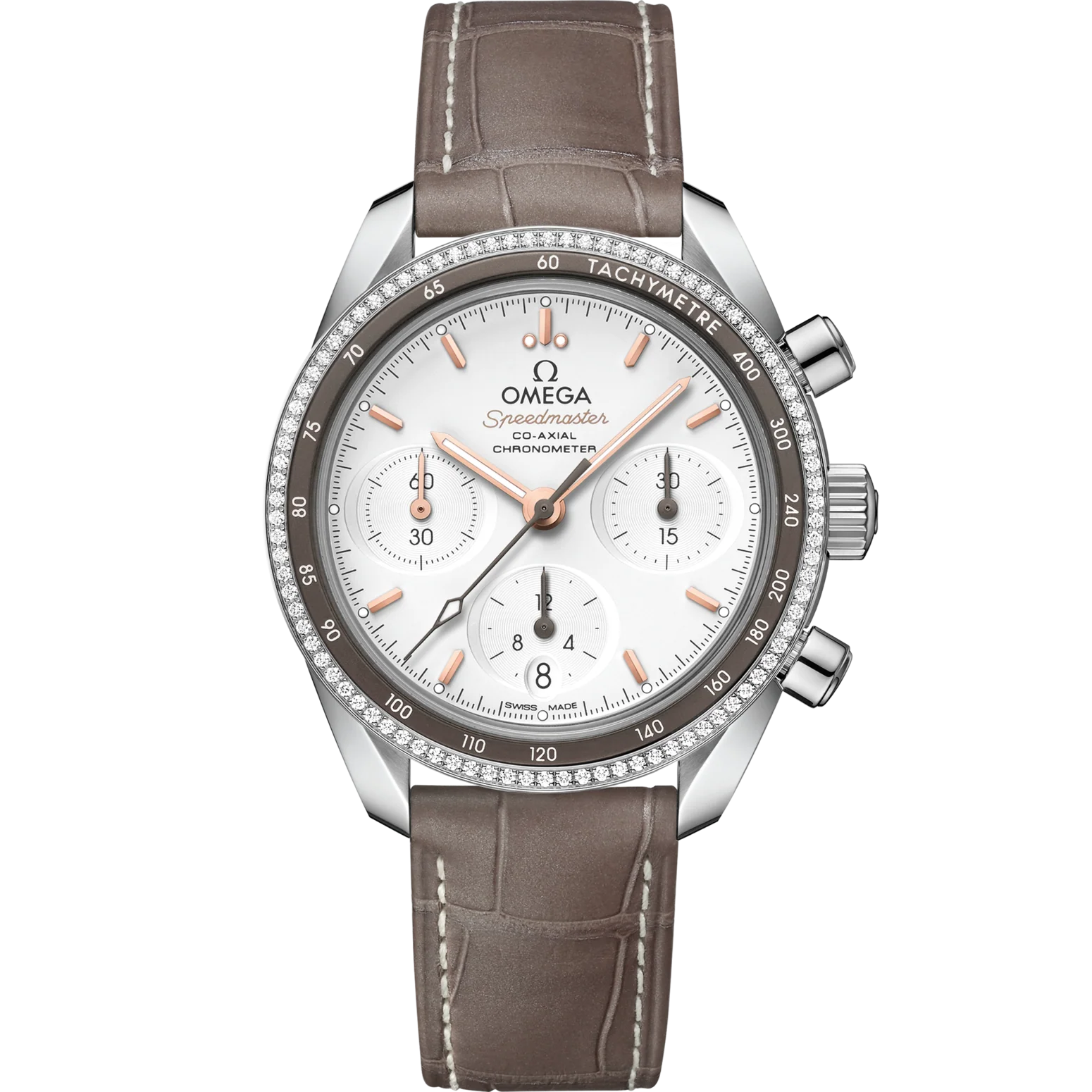 Omega Speedmaster 38 Silver Dia 38mm with Diamonds Stainless Steel Strap 324.38.38.50.02.001