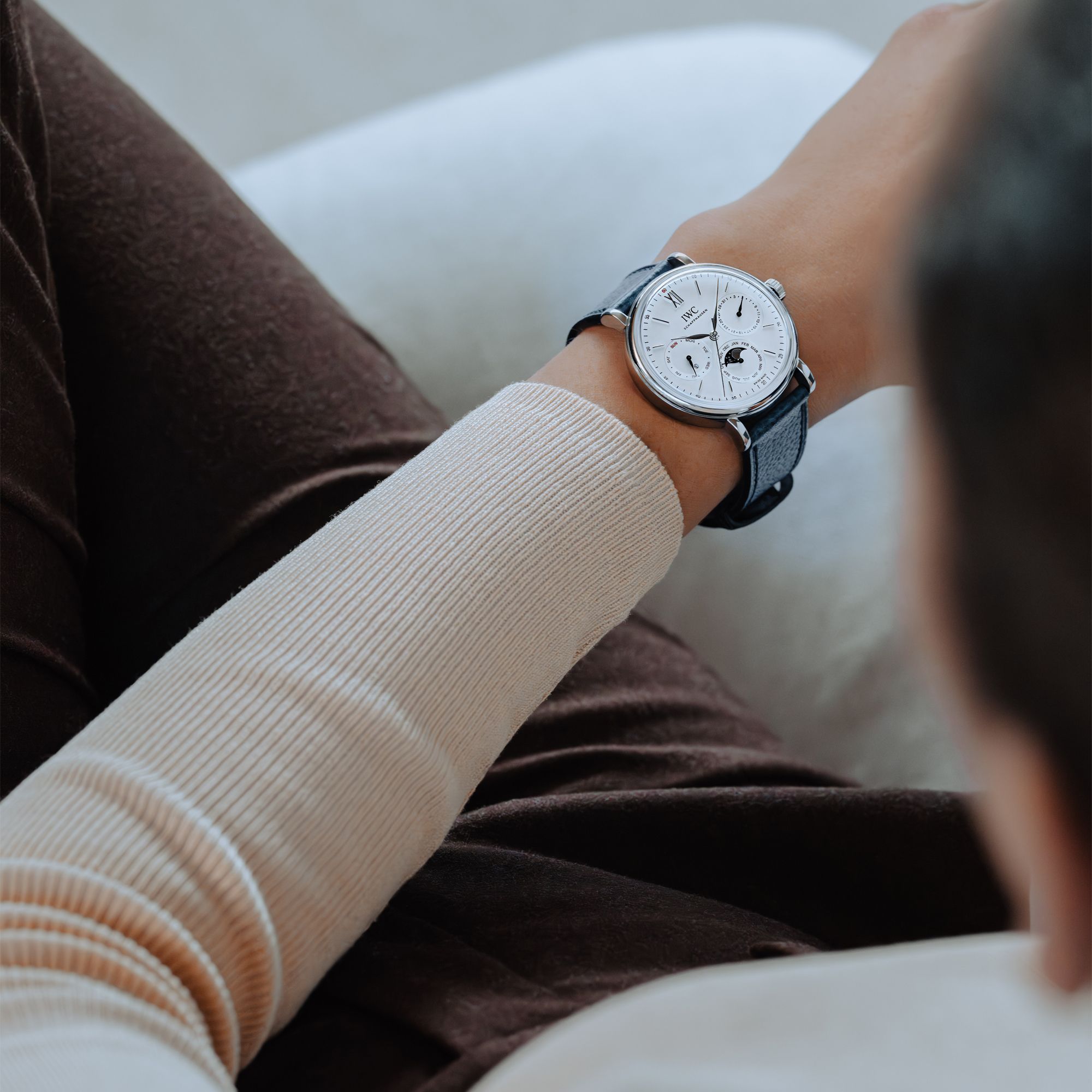 IWC Schaffhausen Portofino Perpetual Calendar 40 mm Silver Dial Stainless Steel Blue Strap IW344601 - Image 5