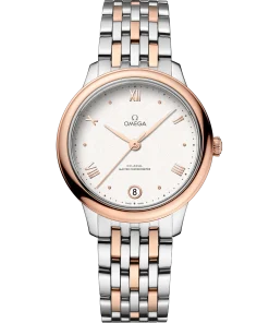 Omega De Ville Prestige 34 mm Silver Dial Stainless Steel and Sedna™ 18k Rose Gold Bracelet 434.20.34.20.02.001