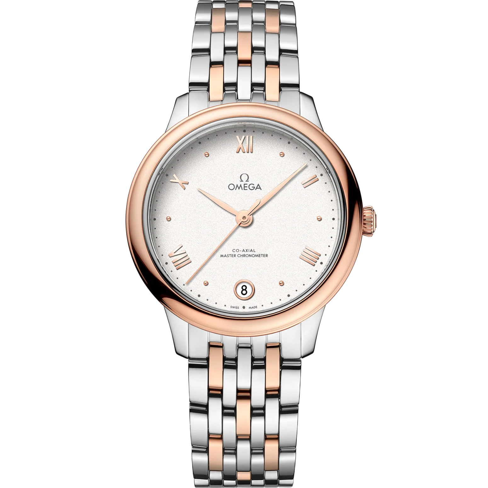 Omega De Ville Prestige 34 mm Silver Dial Stainless Steel and Sedna™ 18k Rose Gold Bracelet 434.20.34.20.02.001