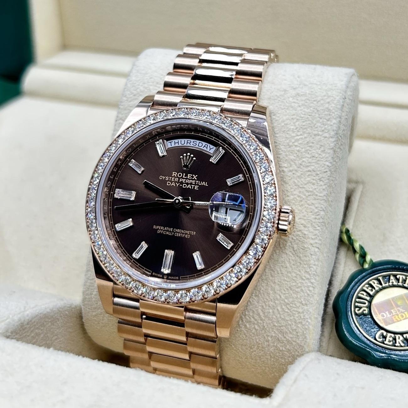 Rolex Day-Date 40mm Chocolate Baguette Diamond Dial Diamond Bezel Dial Watch 228345RBR - Image 4