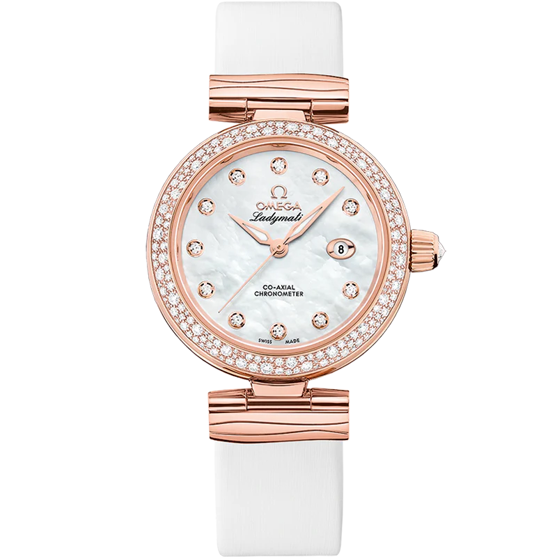 Omega De Ville Ladymatic 34mm White Dial with Diamonds Sedna™ 18k Rose Gold Strap 425.67.34.20.55.008
