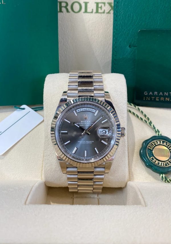Rolex  Day-Date "President" 40mm White Gold Grey Rhodium Index Dial - 228239