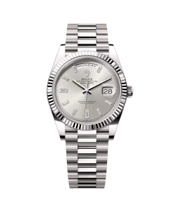 Rolex Day-Date "President" 40mm White Gold Silver Diamond Baguette Dial - 228239