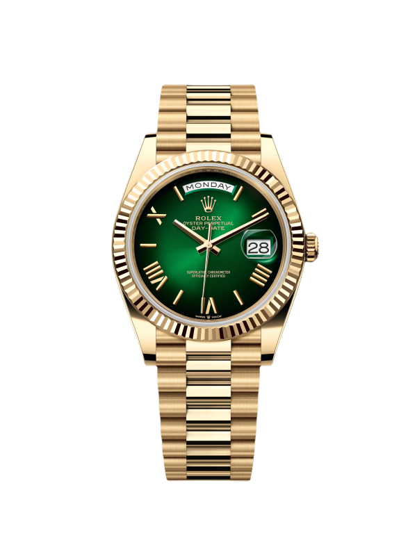 Rolex  Yellow Gold President Day Date 40mm Green Roman Ombre Dial - 228238