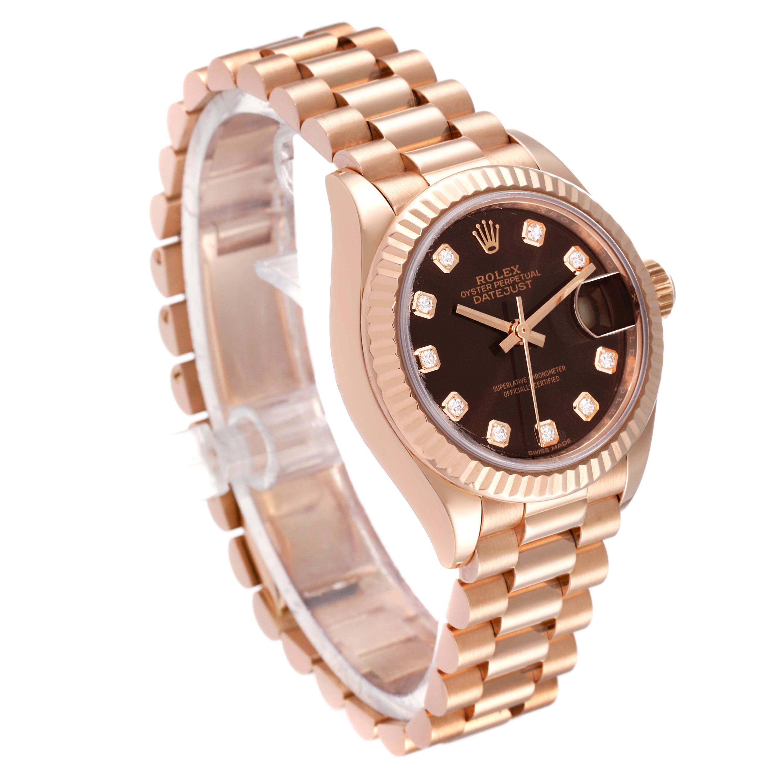 Rolex Lady-Datejust 28mm 279175 Chocolate Diamond-Set Dial President Everose Gold - Image 4