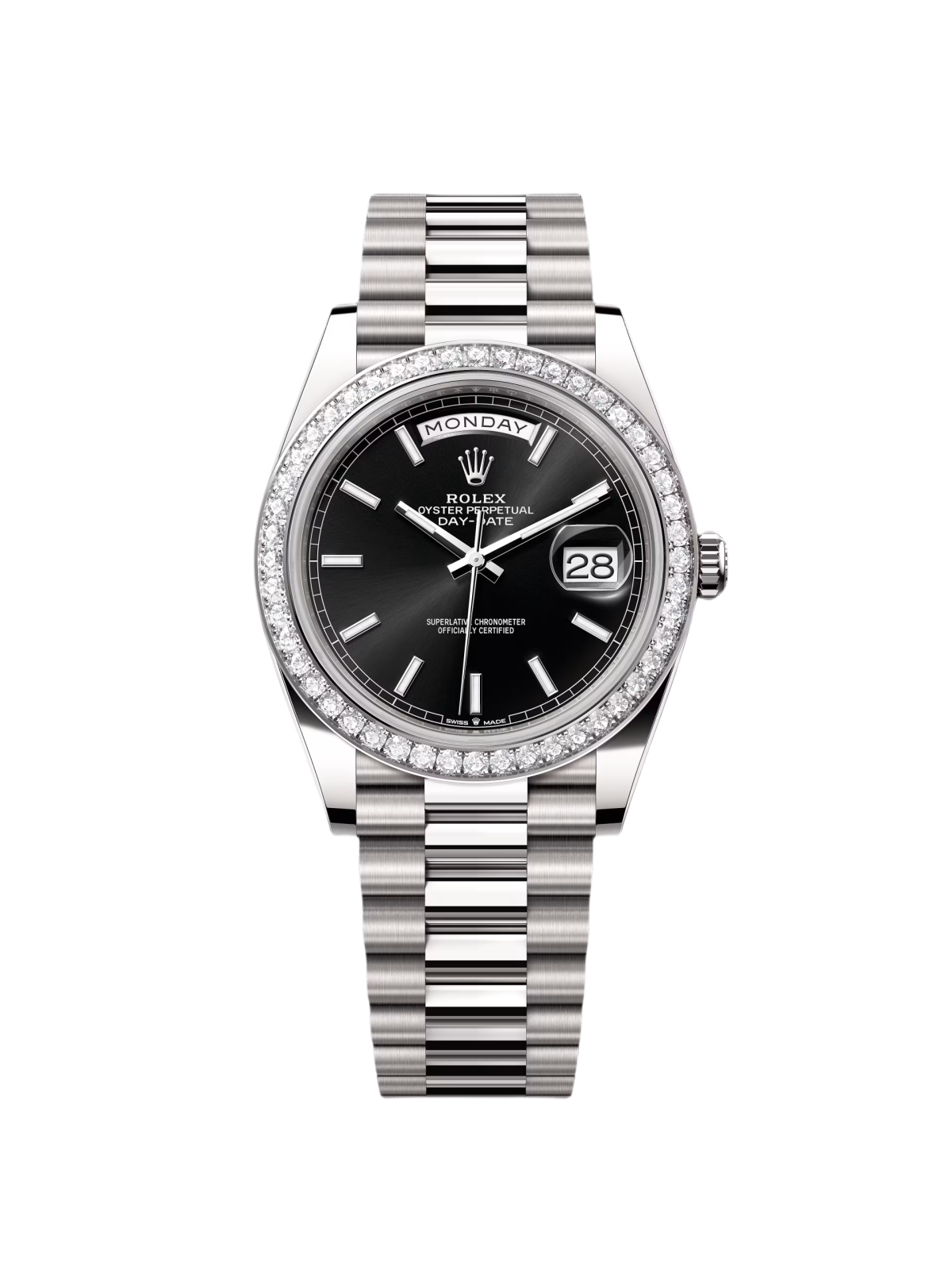 Rolex Day-Date 40mm 228349RBR-0002 Bright Black Dial President Bracelet