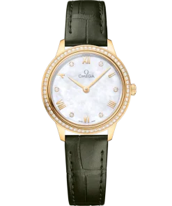 Omega De Ville Prestige 27.5mm White Dial with Diamonds 18k Yellow Gold Strap 434.58.28.60.55.002