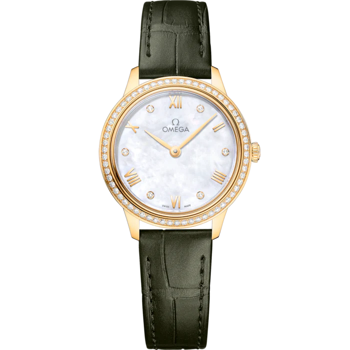 Omega De Ville Prestige 27.5mm White Dial with Diamonds 18k Yellow Gold Strap 434.58.28.60.55.002