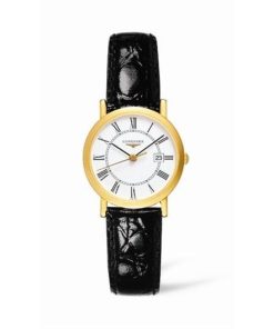 Longines Women's L42796112 La Grandes Classiques Flagship 18kt Yellow Gold Black Leather Watch
