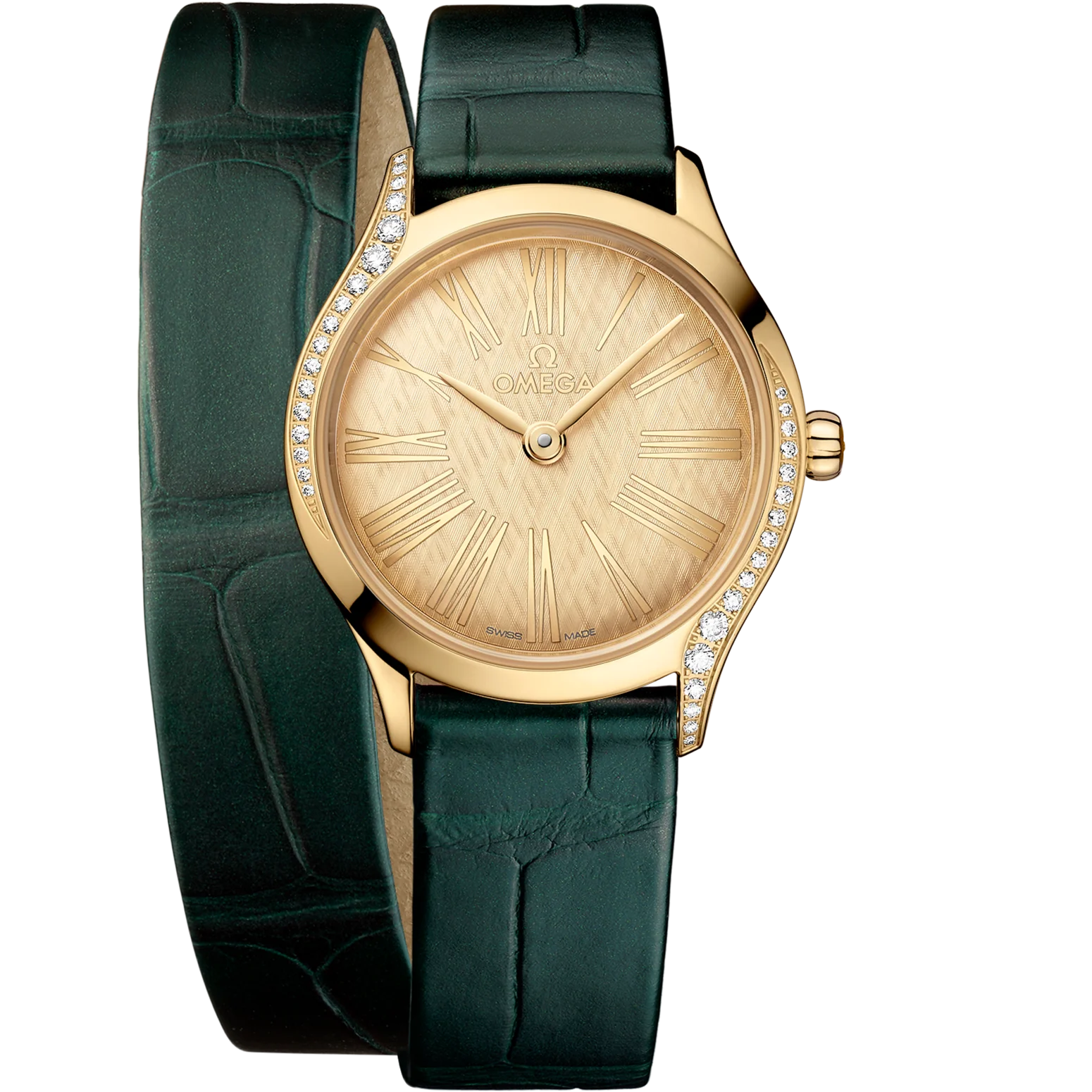 Omega De Ville Mini Trésor 26 mm Yellow Dial with Diamonds Moonshine™ 18k Rose Gold Strap 428.58.26.60.99.002