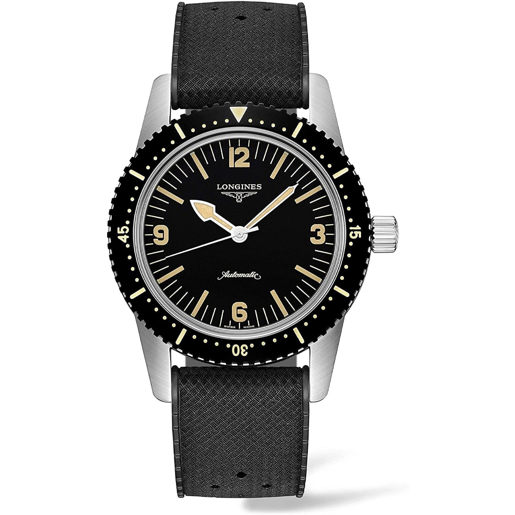 Longines Men's L2.822.4.56.9 Skin Diver Black Rubber Watch