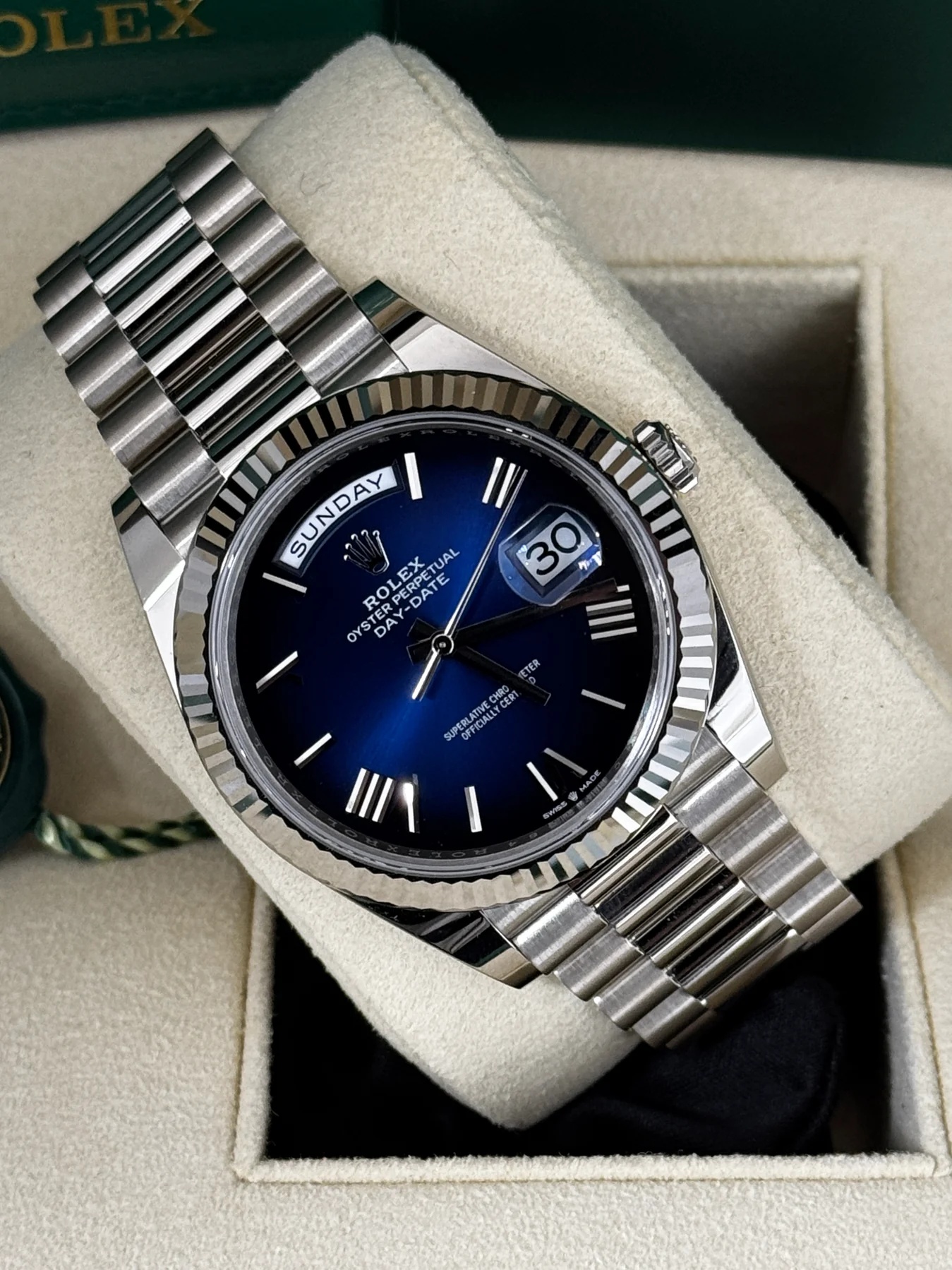 Rolex Day-Date "President" 40mm Platinum Blue Roman Ombre Dial - 228236 - Image 3