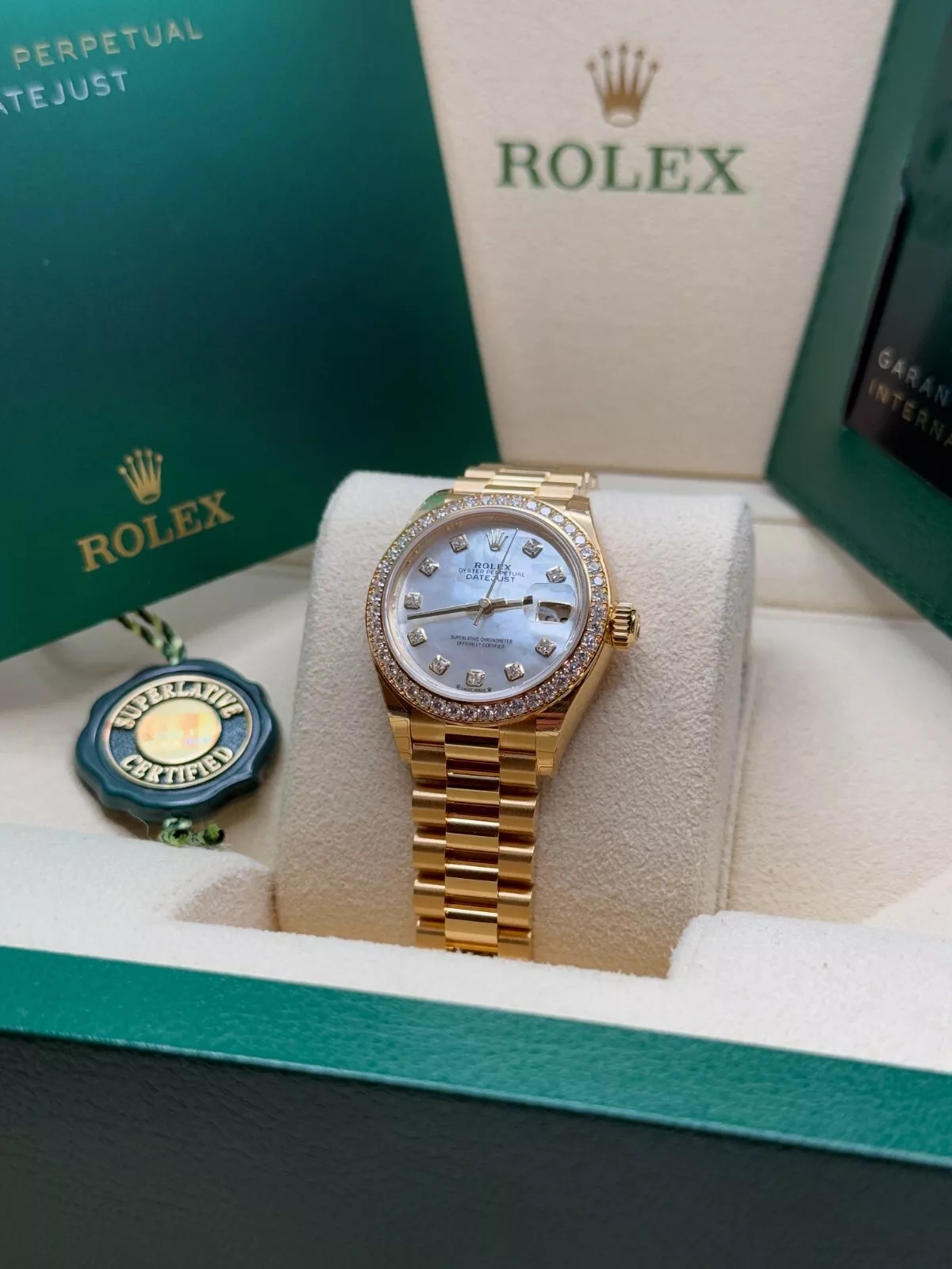 Rolex Lady-Datejust 28mm 279138RBR White Mother-of-Pearl Dial President Bracelet Watch - Image 5