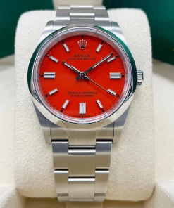 Alternative view of Rolex Oyster Perpetual 36mm 126000-0007 Coral Red Dial Steel Watch