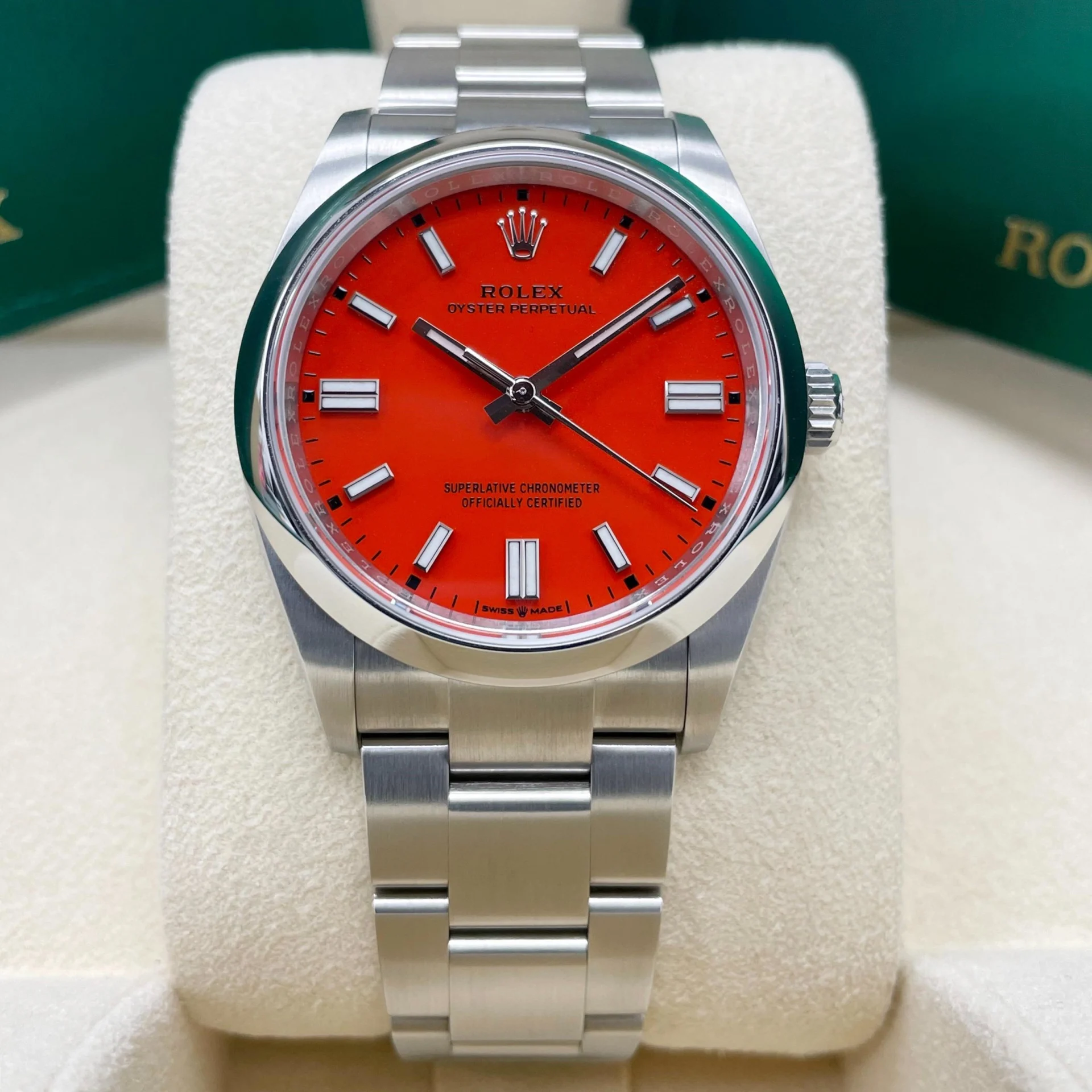 Rolex Oyster Perpetual 36mm 126000-0007 Coral Red Dial Steel Watch - Image 2