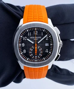 Alternative view of Patek Philippe 5968A-001 Aquanaut Chronograph Steel & Orange Rubber