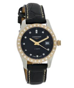 Longines Women's L2.285.5.57.3 Conquest  Black Leather Watch