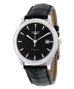Longines Men's L4.874.4.52.2 Flagship Black Leather Watch