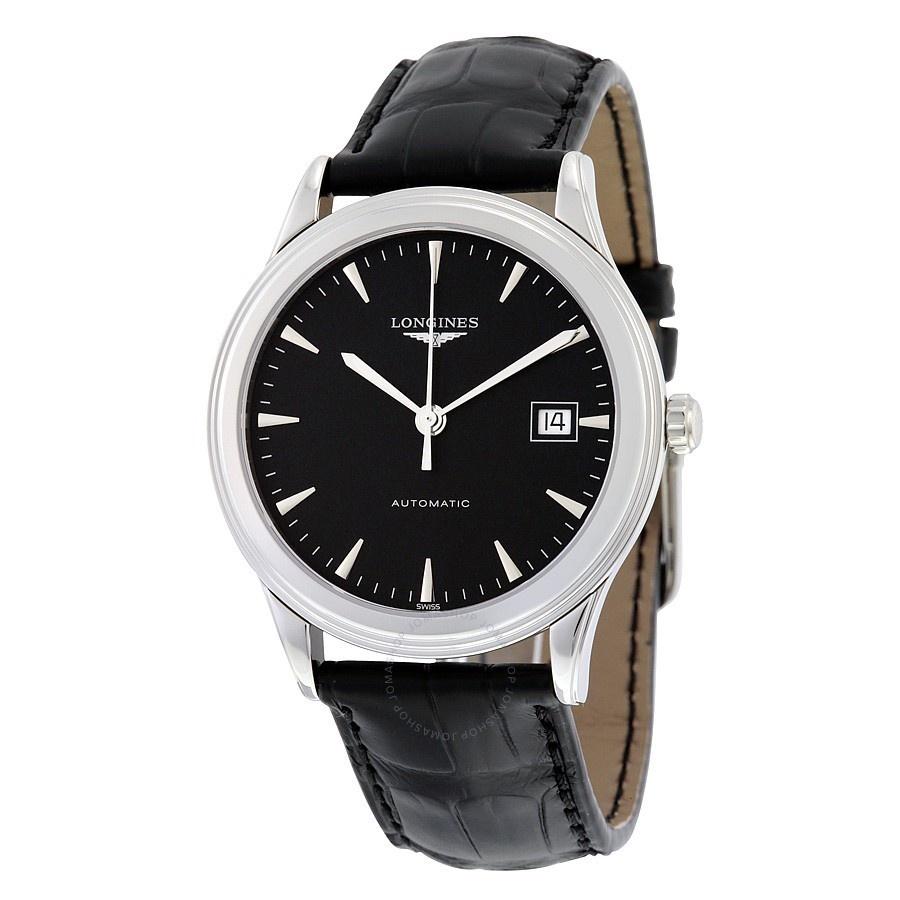 Longines Men's L4.874.4.52.2 Flagship Black Leather Watch
