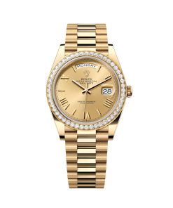 Rolex Day-Date 40mm Champagne Dial and Diamond Bezel Yellow Gold President Bracelet 228348RBR-0003