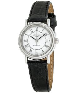 Longines Women's L4.321.4.11.2  Presence Black Leather Watch