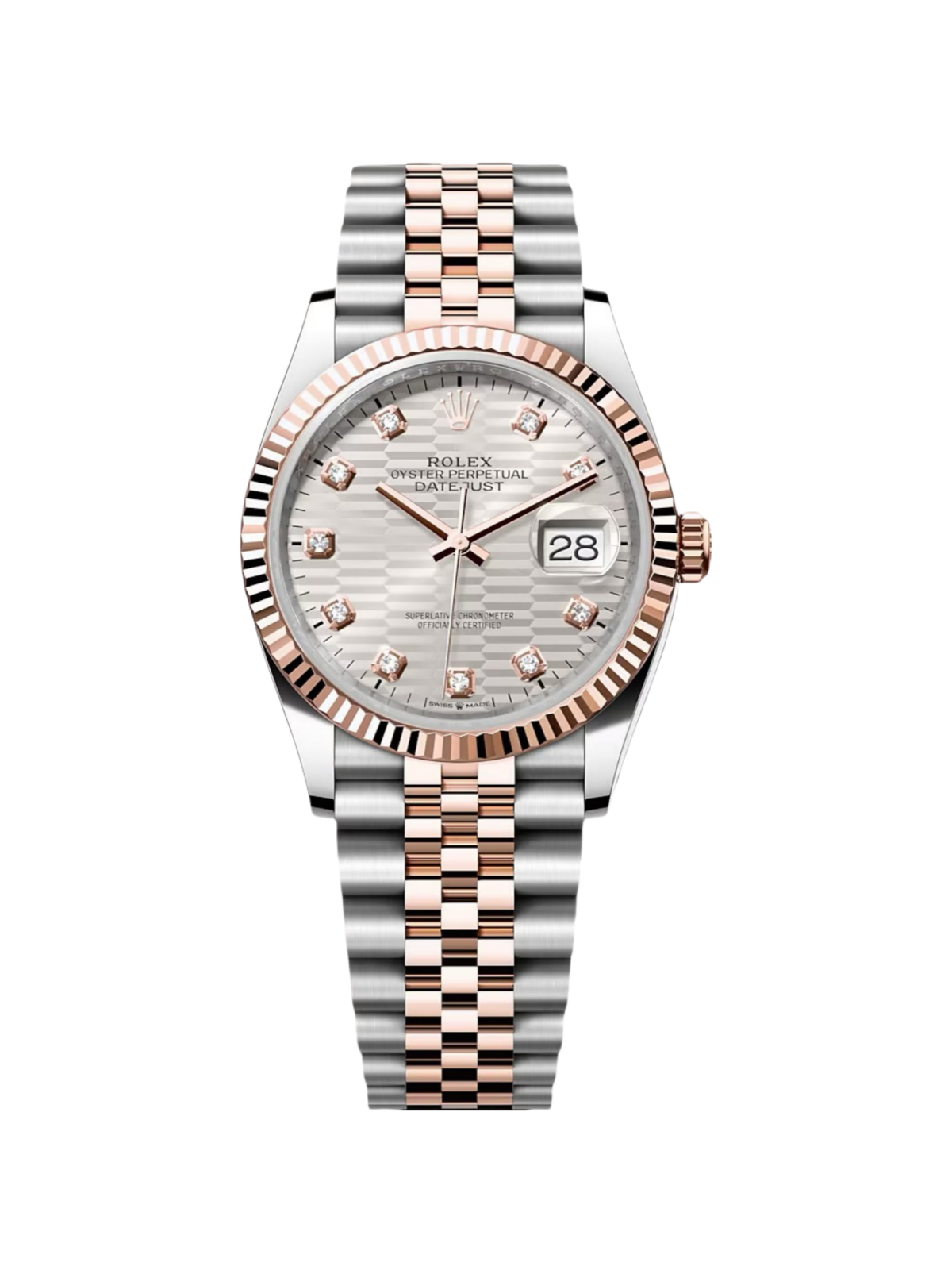 Rolex Datejust 36mm 126231 Silver Fluted Motif Dial Oystersteel and Everose gold Bracelet
