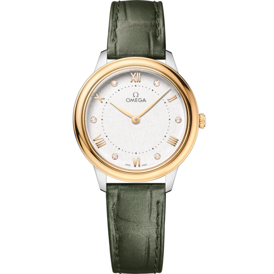 Omega De Ville Prestige 30 mm Silver Dial with Diamonds Stainless Steel and 18k Yellow Gold Strap 434.23.30.60.52.002