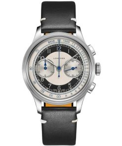 Longines Men's L2.830.4.93.0 Heritage Chronograph Black Leather Watch