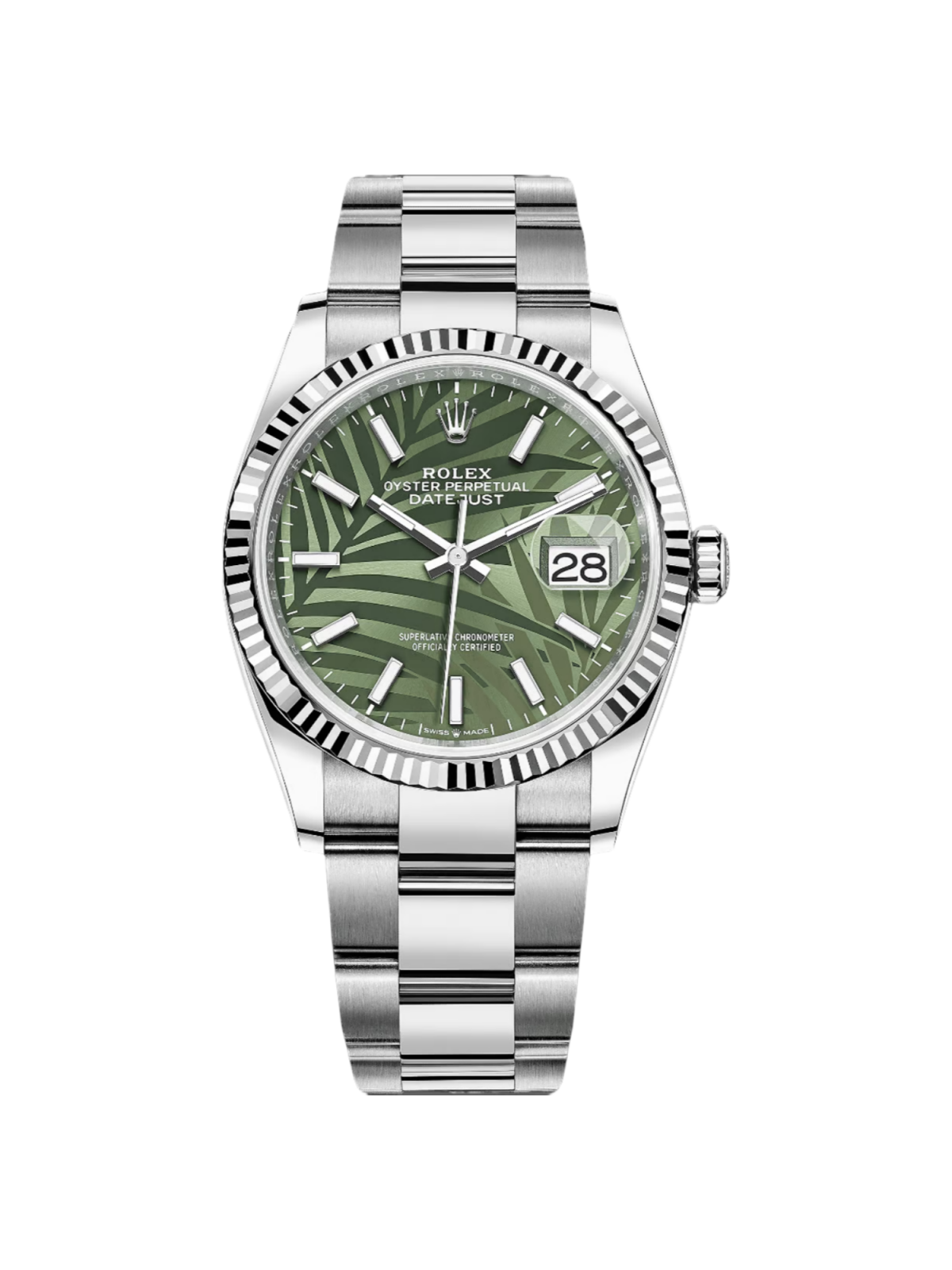 Rolex Datejust 36mm 126234 Olive Green Palm Motif Dial Jubilee Stainless Steel Watch - Image 2