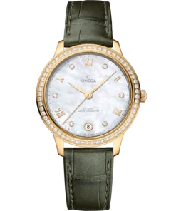 Omega De Ville Prestige 34mm White Dial with Diamonds 18k Yellow Gold Strap 434.58.34.20.55.002