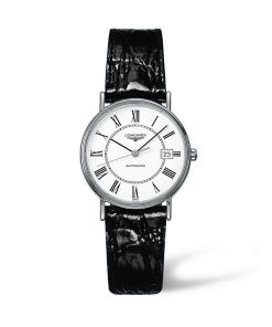 Longines Women's L4.821.4.11.2 Presence Black Leather Watch