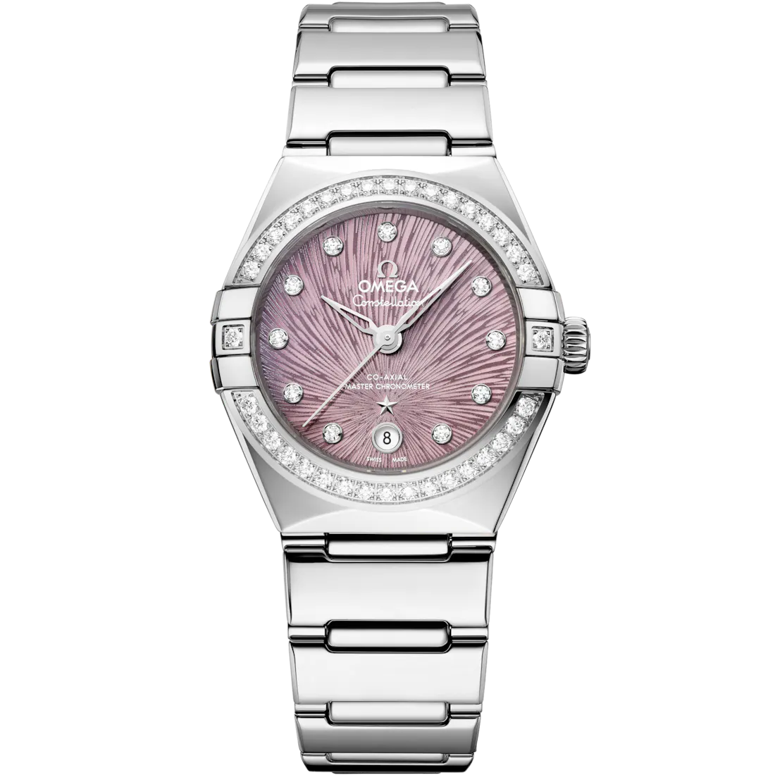 Omega Constellation - 29mm Steel Case - Diamond Bezel - PVD Lilac Dial - Signature Mono-Rang Bracelet 131.15.29.20.60.001