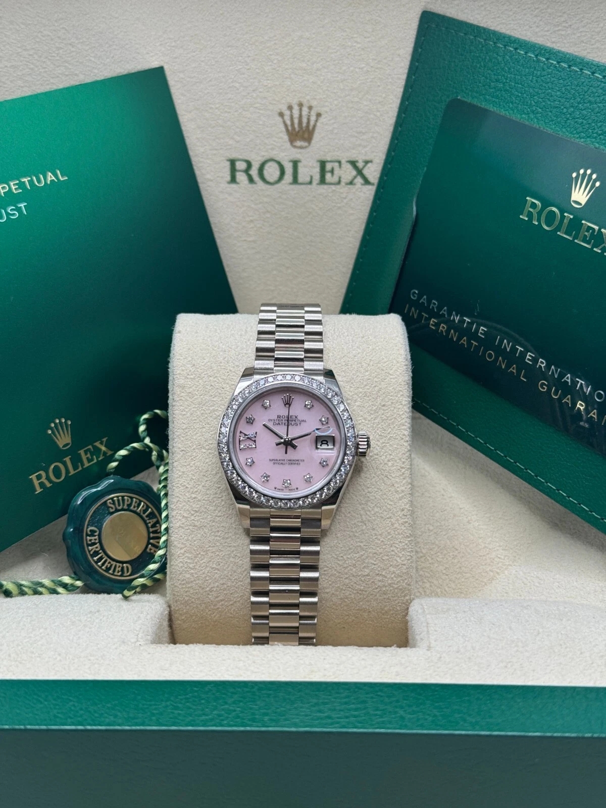 Rolex Lady-Datejust 28mm 279139RBR Pink Opal Diamond Dial and Diamond Bezel White Gold Bracelet - Image 8