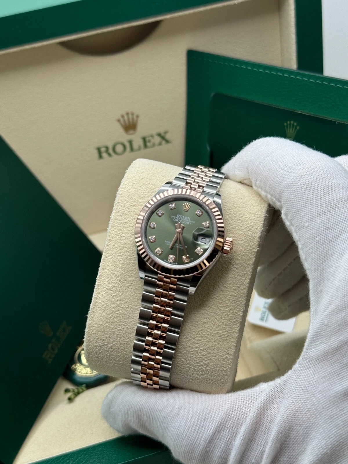 Rolex Lady-Datejust 28mm 279171 Green Diamond Oyster Stainless Steel and Rose Gold - Image 7