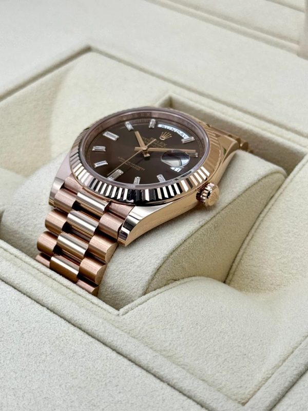 Rolex  Day-Date "President" 40mm Everose Gold Chocolate Diamond Baguette Dial - 228235