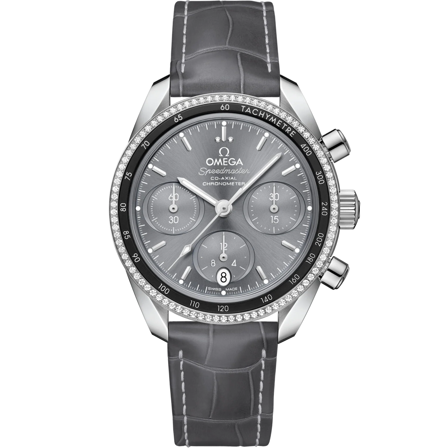 Omega Speedmaster 38 Grey Dial 38mm with Diamonds Stainless Steel Strap 324.38.38.50.06.001